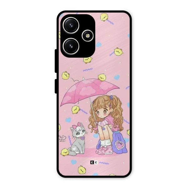 Girl With Cat Metal Back Case for Redmi 12 5G