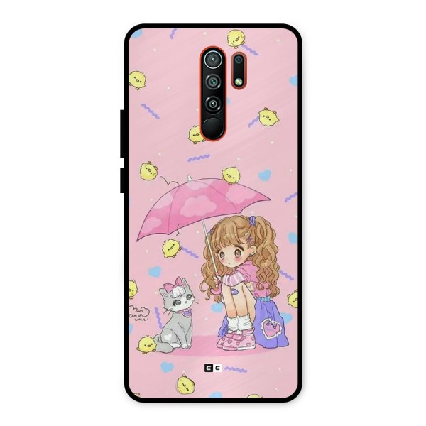 Girl With Cat Metal Back Case for Redmi 9 Prime