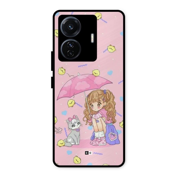 Girl With Cat Metal Back Case for Vivo T1 Pro