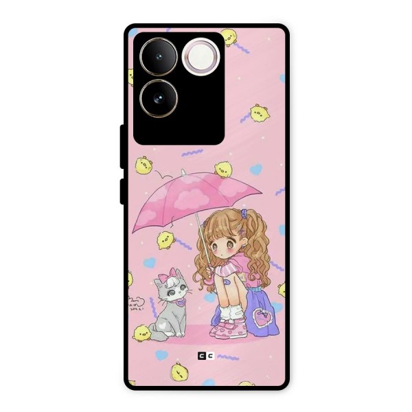 Girl With Cat Metal Back Case for Vivo T2 Pro