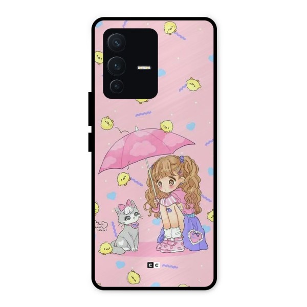 Girl With Cat Metal Back Case for Vivo V23 5G