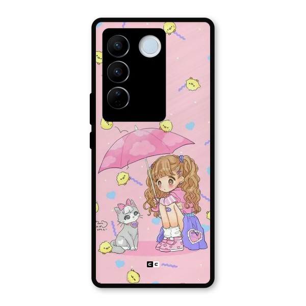 Girl With Cat Metal Back Case for Vivo V27 Pro