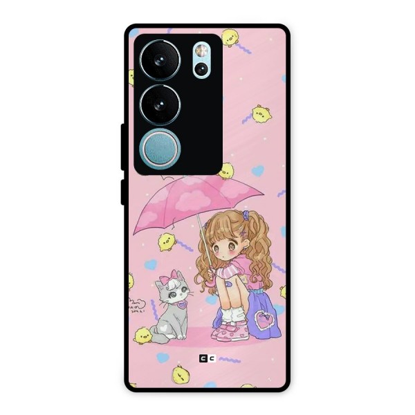 Girl With Cat Metal Back Case for Vivo V29 Pro