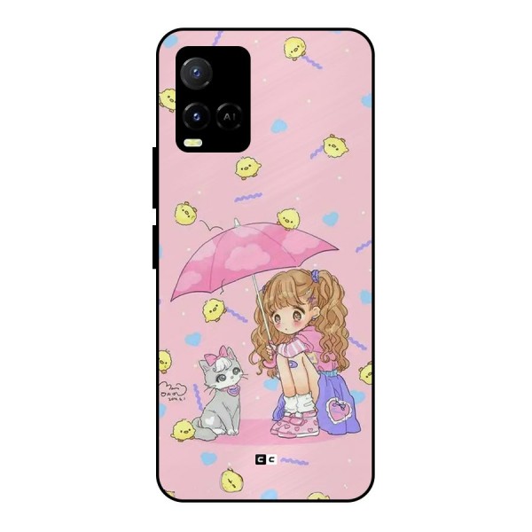Girl With Cat Metal Back Case for Vivo Y33s