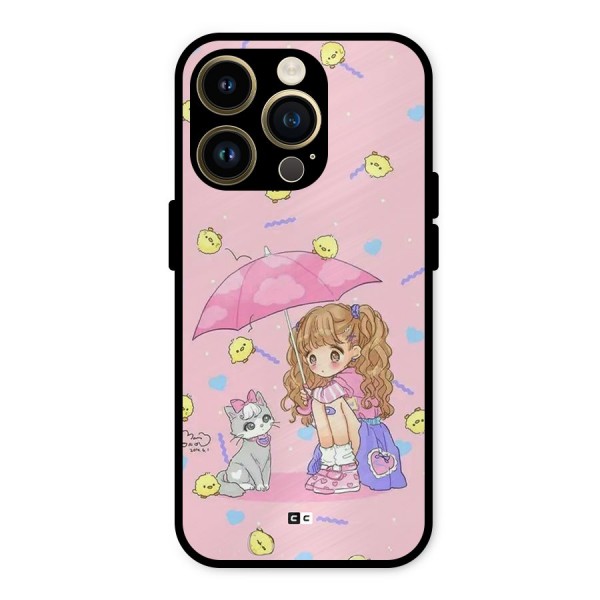 Girl With Cat Metal Back Case for iPhone 14 Pro