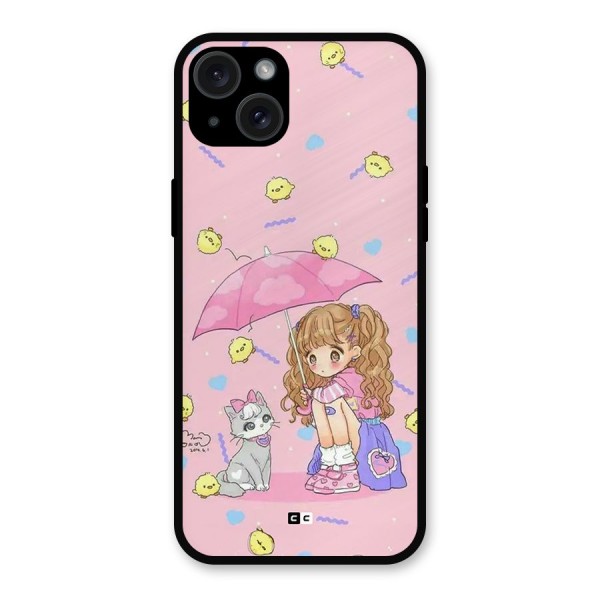 Girl With Cat Metal Back Case for iPhone 15 Plus