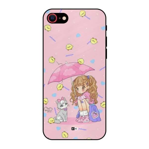 Girl With Cat Metal Back Case for iPhone 8