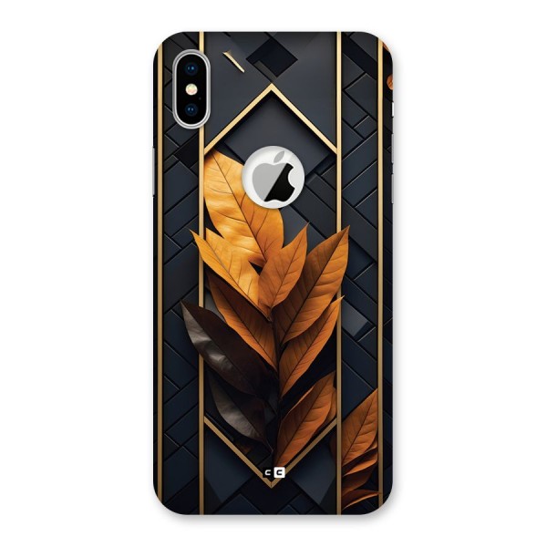 Golden Leaf Pattern Back Case for iPhone XS Logo Cut