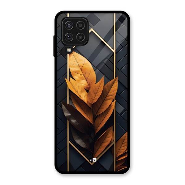 Golden Leaf Pattern Glass Back Case for Galaxy A22 4G