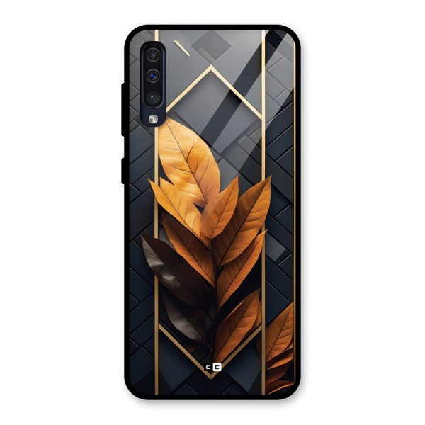 Golden Leaf Pattern Glass Back Case for Galaxy A50