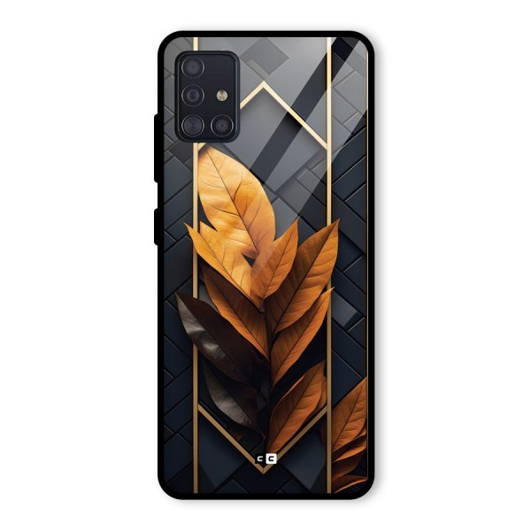 Golden Leaf Pattern Glass Back Case for Galaxy A51