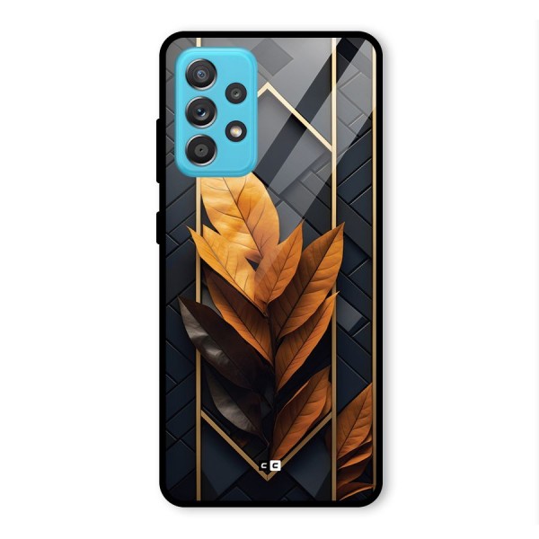 Golden Leaf Pattern Glass Back Case for Galaxy A52s 5G