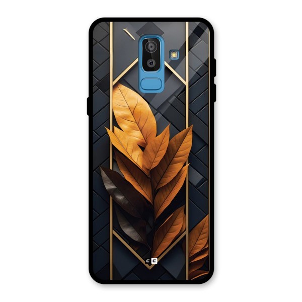 Golden Leaf Pattern Glass Back Case for Galaxy J8