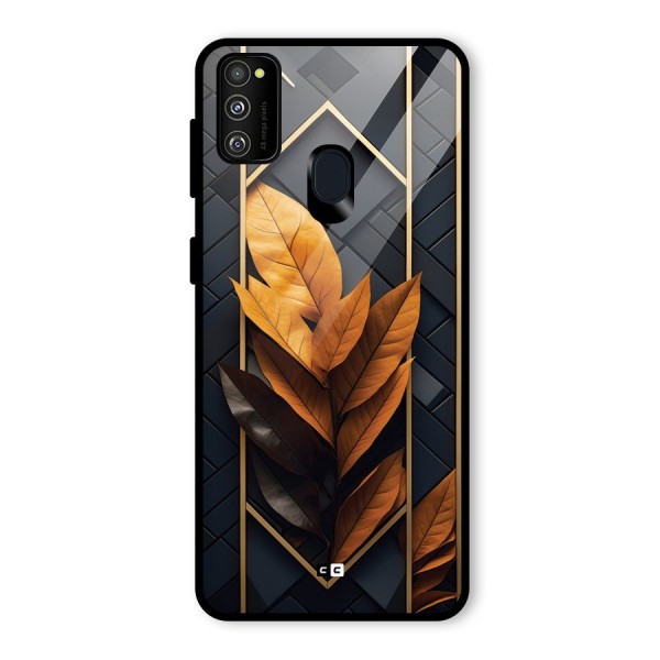 Golden Leaf Pattern Glass Back Case for Galaxy M21