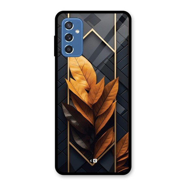 Golden Leaf Pattern Glass Back Case for Galaxy M52 5G