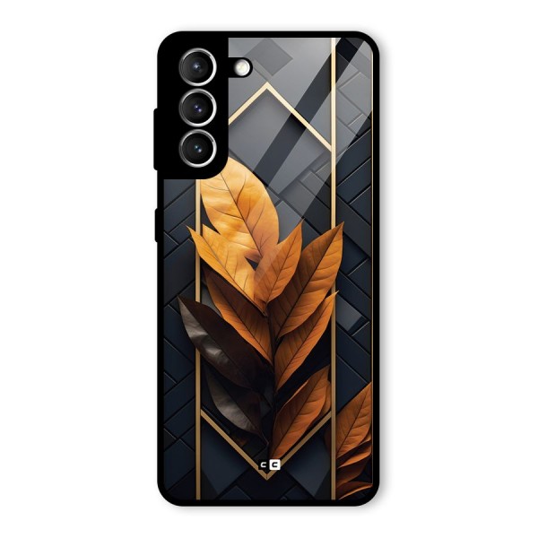 Golden Leaf Pattern Glass Back Case for Galaxy S21 5G