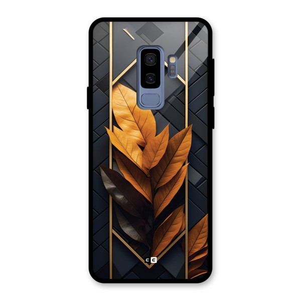 Golden Leaf Pattern Glass Back Case for Galaxy S9 Plus