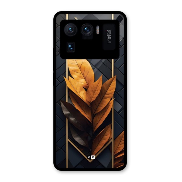 Golden Leaf Pattern Glass Back Case for Mi 11 Ultra