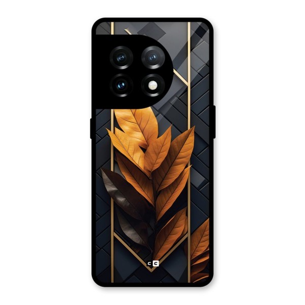 Golden Leaf Pattern Glass Back Case for OnePlus 11