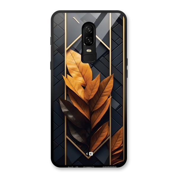 Golden Leaf Pattern Glass Back Case for OnePlus 6