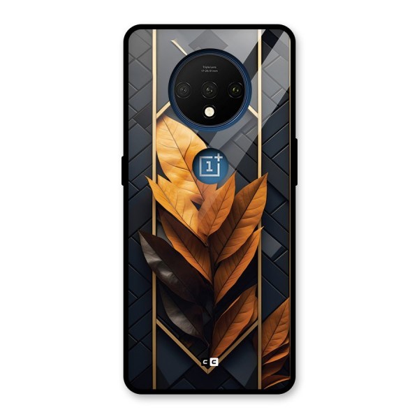 Golden Leaf Pattern Glass Back Case for OnePlus 7T