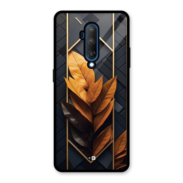 Golden Leaf Pattern Glass Back Case for OnePlus 7T Pro