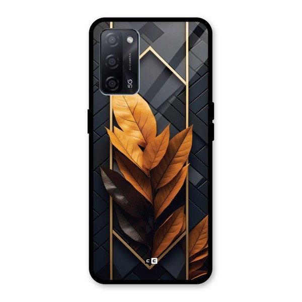 Golden Leaf Pattern Glass Back Case for Oppo A53s 5G