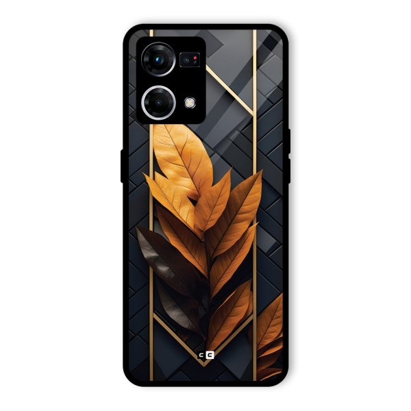 Golden Leaf Pattern Glass Back Case for Oppo F21 Pro 4G