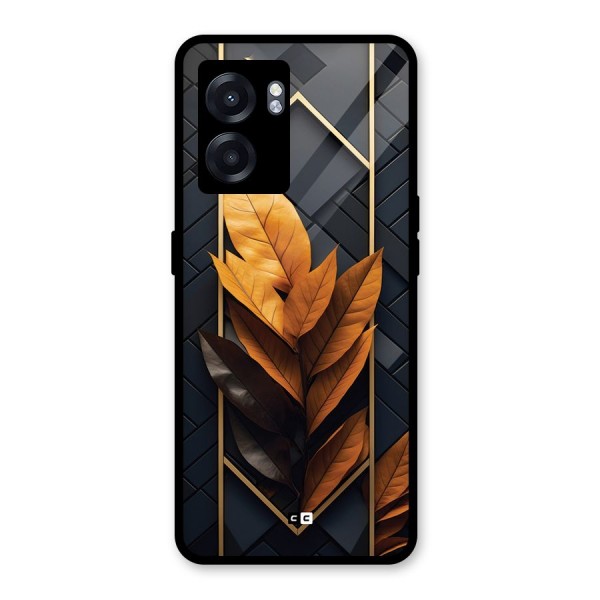 Golden Leaf Pattern Glass Back Case for Oppo K10 (5G)