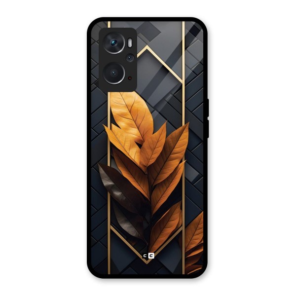 Golden Leaf Pattern Glass Back Case for Oppo K10 4G