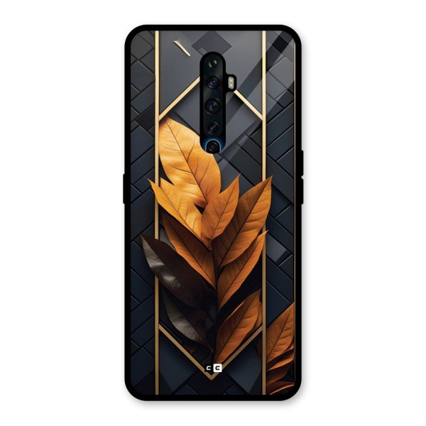 Golden Leaf Pattern Glass Back Case for Oppo Reno2 F