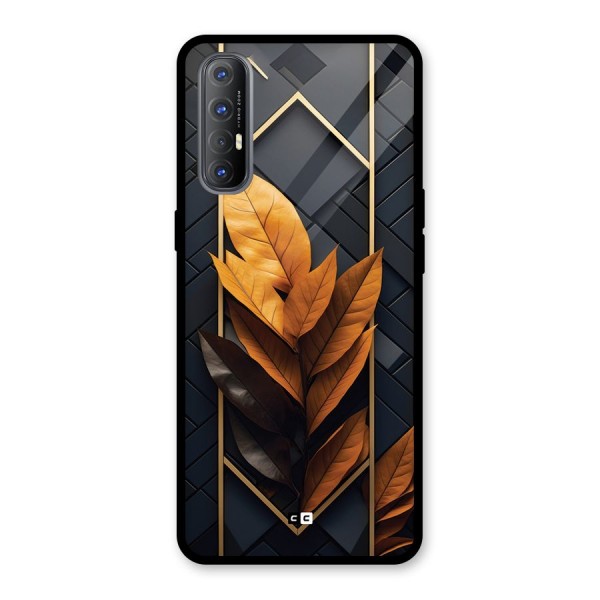 Golden Leaf Pattern Glass Back Case for Oppo Reno3 Pro