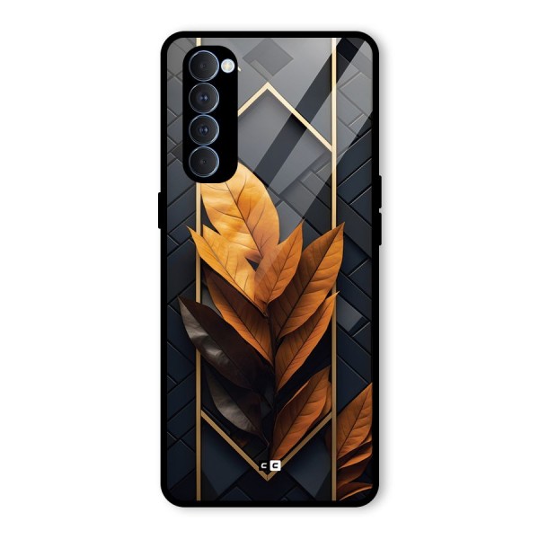 Golden Leaf Pattern Glass Back Case for Oppo Reno4 Pro