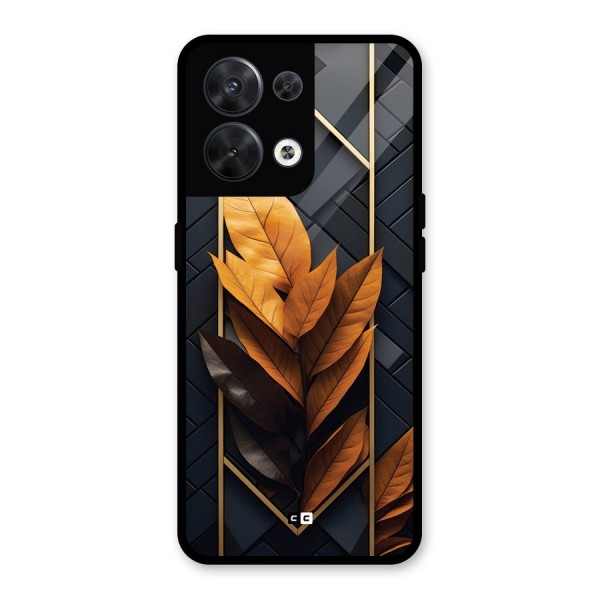 Golden Leaf Pattern Glass Back Case for Oppo Reno8 5G