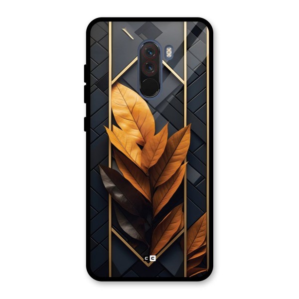 Golden Leaf Pattern Glass Back Case for Poco F1