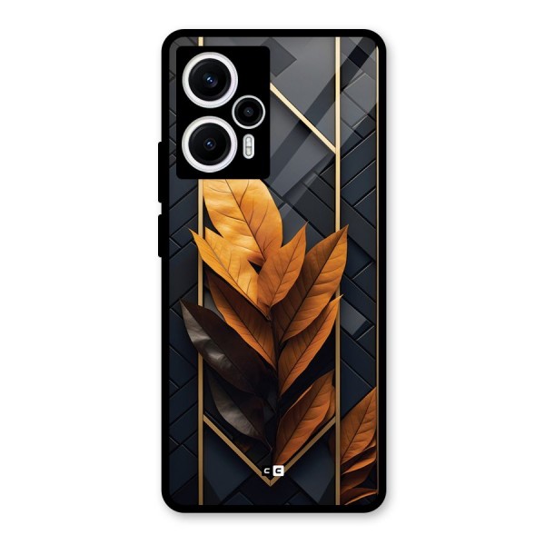 Golden Leaf Pattern Glass Back Case for Poco F5