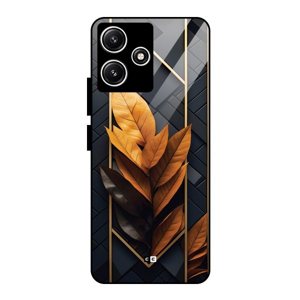 Golden Leaf Pattern Glass Back Case for Poco M6 Pro