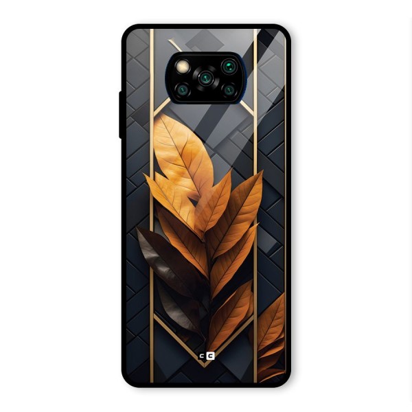 Golden Leaf Pattern Glass Back Case for Poco X3 Pro