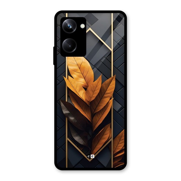 Golden Leaf Pattern Glass Back Case for Realme 10 Pro