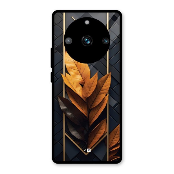 Golden Leaf Pattern Glass Back Case for Realme 11 Pro