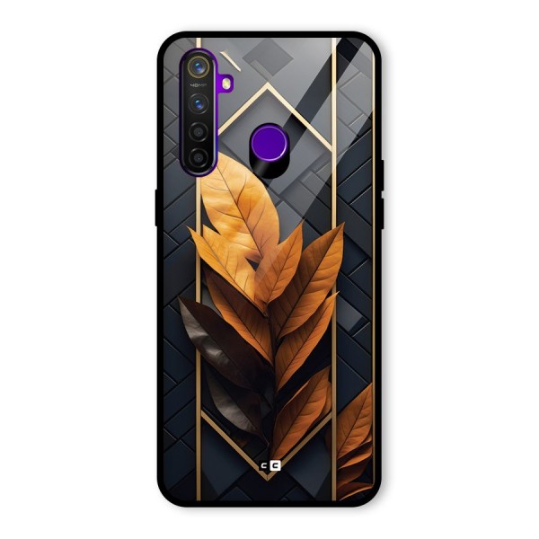 Golden Leaf Pattern Glass Back Case for Realme 5 Pro