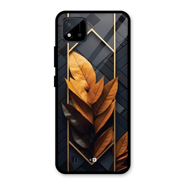 Golden Leaf Pattern Glass Back Case for Realme C11 2021