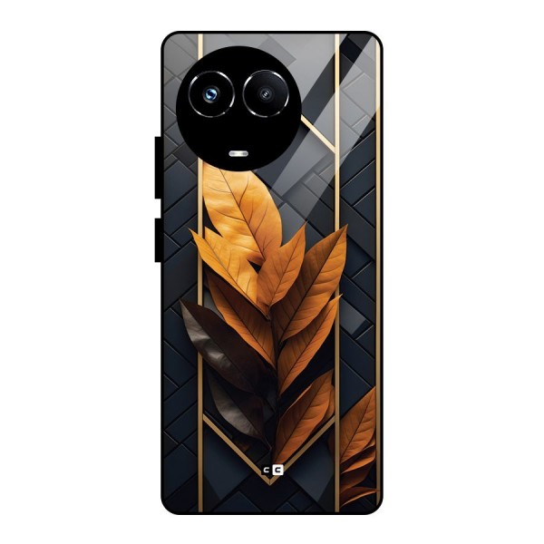 Golden Leaf Pattern Glass Back Case for Realme Narzo 60X