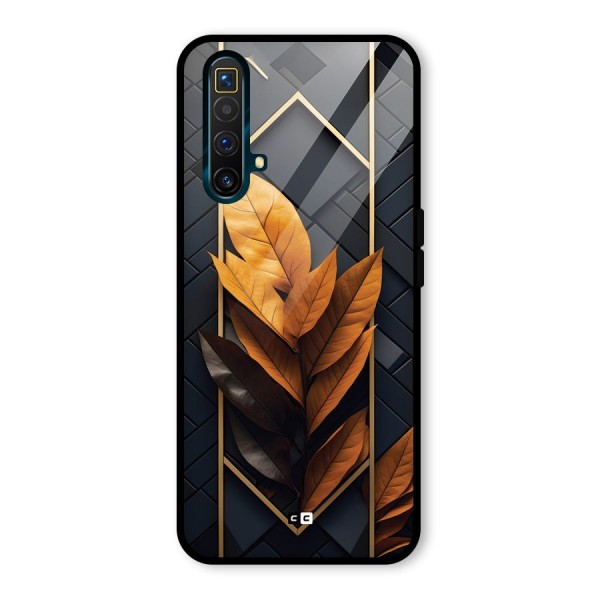 Golden Leaf Pattern Glass Back Case for Realme X3 SuperZoom