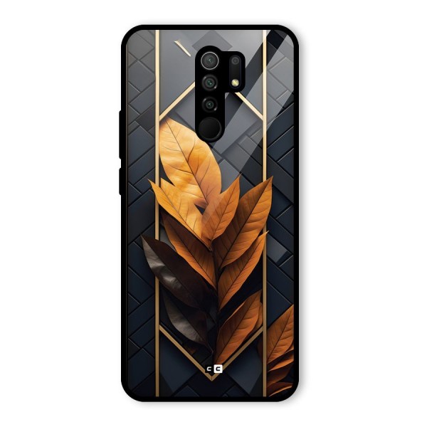 Golden Leaf Pattern Glass Back Case for Redmi 9 Prime