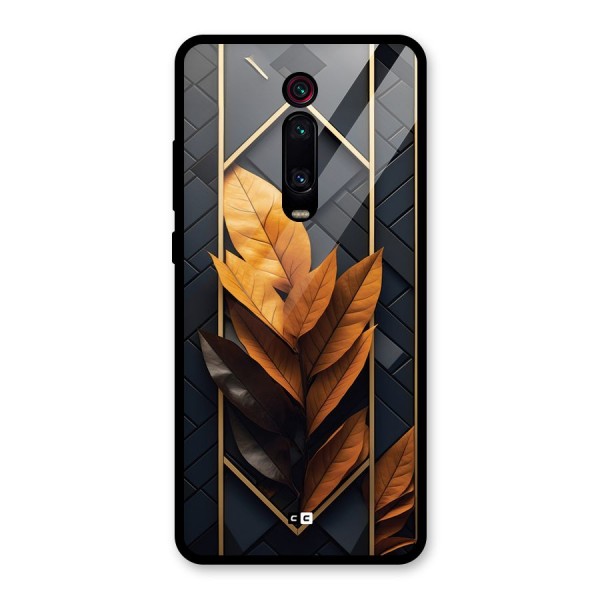 Golden Leaf Pattern Glass Back Case for Redmi K20 Pro