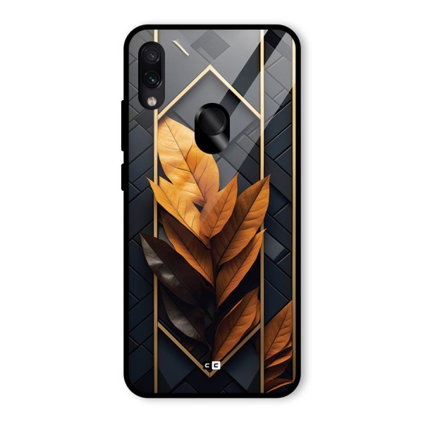 Golden Leaf Pattern Glass Back Case for Redmi Note 7