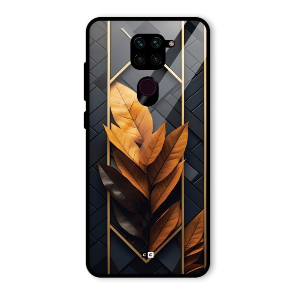 Golden Leaf Pattern Glass Back Case for Redmi Note 9