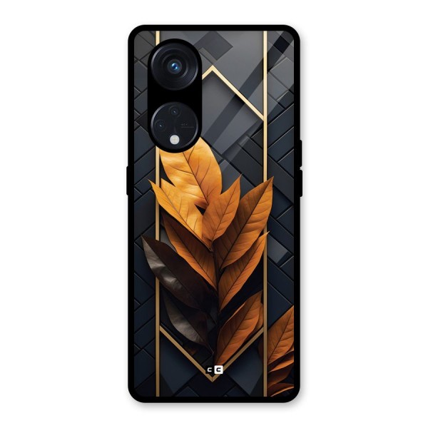 Golden Leaf Pattern Glass Back Case for Reno8 T 5G