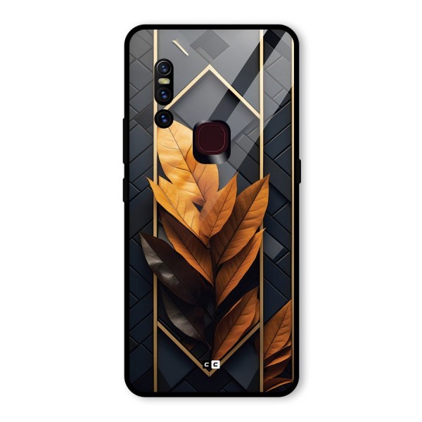 Golden Leaf Pattern Glass Back Case for Vivo V15